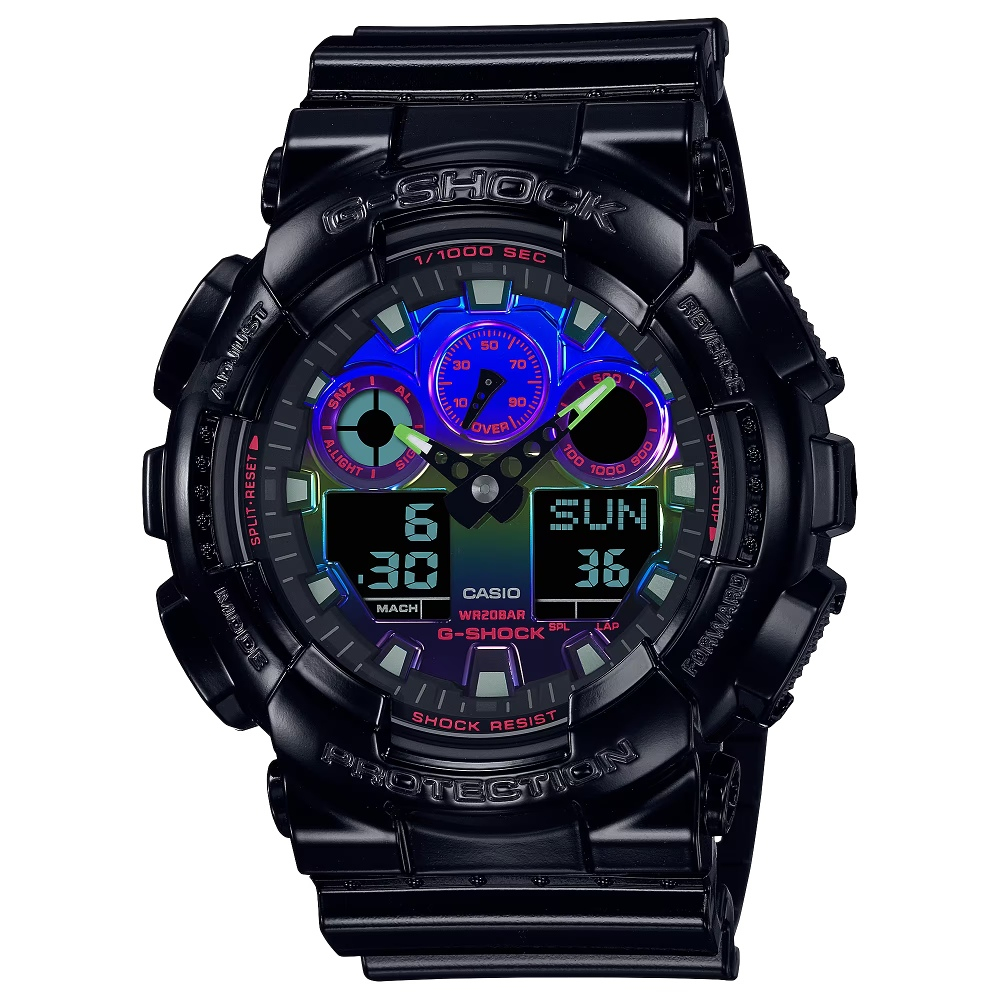 【CASIO】卡西歐 G-SHOCK Virtual Rainbow彩虹氣相 GA-100RGB-1A台灣卡西歐保固一年