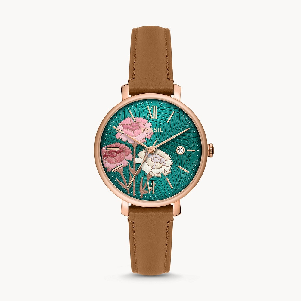 FOSSIL Jacqueline  花卉綻放 皮革錶帶 時尚腕錶 ( ES5274 )