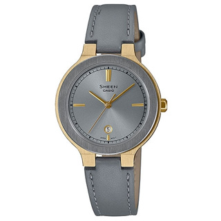【CASIO 】SHEEN簡約奢華髮絲紋錶框設計藍寶石水晶玻璃皮帶腕錶-時尚灰(SHE-4559GL-8A)正版公司貨