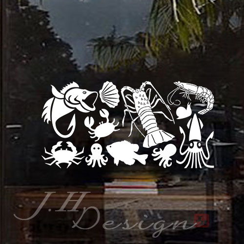 J.H壁貼☆J544蔬果 商用營業時間-標示標誌系列☆牆壁玻璃櫥窗貼紙壁紙 海鮮魚蝦 咖啡茶 麵包甜點披薩 生魚片壽司