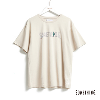 SOMETHING 牛仔LOGO短袖T恤(淺卡其) -女款