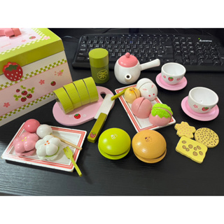 野草莓日式抹茶點心盒 日本Mother Garden [二手 免運] 木製玩具 家家酒玩具 日式點心組 玩具點心盒
