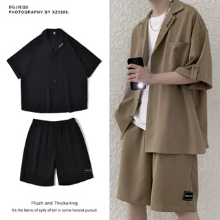 休閒套裝 西裝 襯衫 短褲 韓版外套 男生套裝【M-3XL】套裝男短袖西裝襯衫短褲潮牌一套搭配夏季薄款男士休閒兩件套