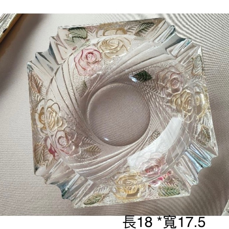 [日本古物]復古花朵浮雕玻璃飾品盤 名片盤 厚胎玻璃 擺件 商設 昭和 古物 水晶 二手