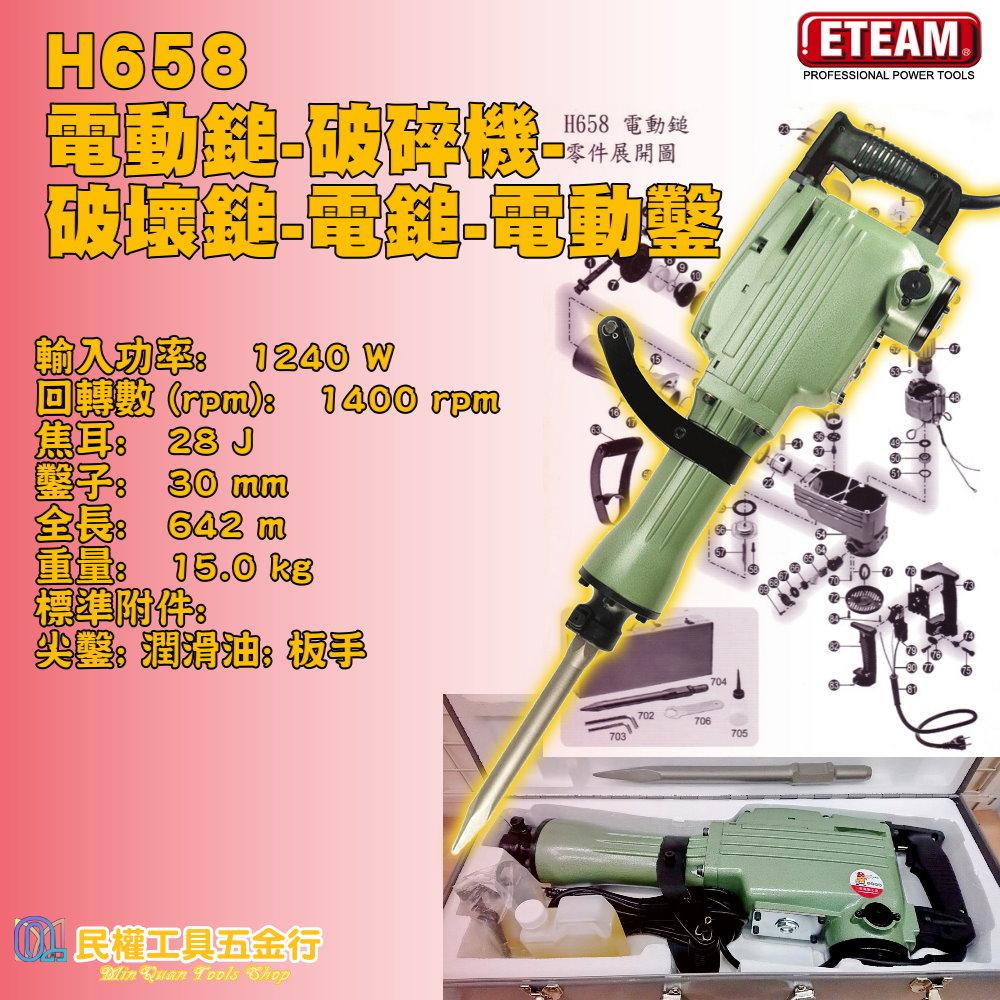 【民權工具五金行】ETEAM H658 電動鎚-破碎機-破壞鎚-電鎚-電動鑿