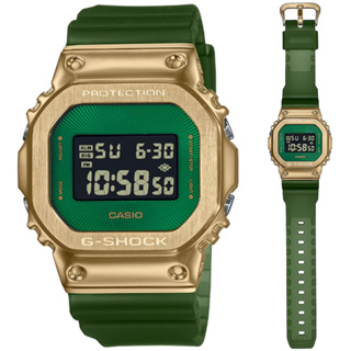 CASIO 卡西歐 G-SHOCK 沙漠越野 金屬錶殼霧面半透明方形電子錶-綠金(GM-5600CL-3)