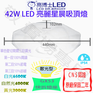 【敬】買大送小 亮博士 42W 星晨 吸頂燈 LED 3-5 坪 單色 壁切 三段 調光 客廳 臥室 書房 餐廳 美術