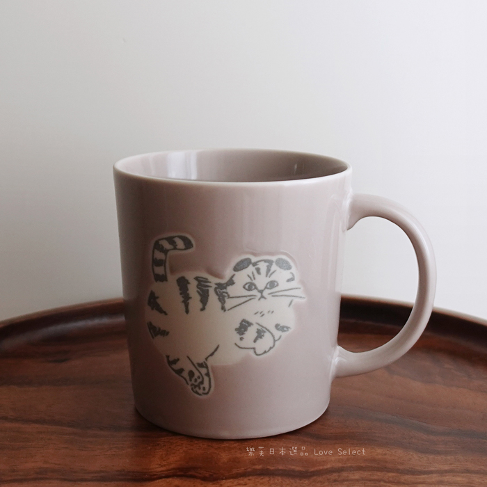 【樂芙選品】美濃燒 NECOTO 手繪貓咪馬克杯 (米灰色)