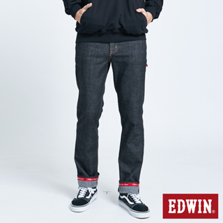 EDWIN 加大碼 EDGE 織帶紅線中直筒牛仔褲(黑色)-男款