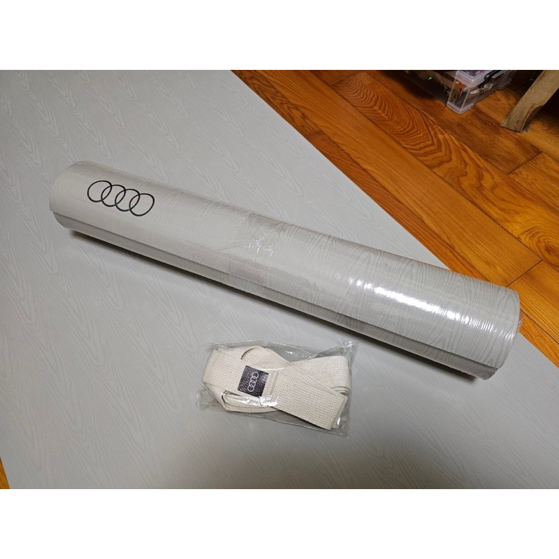 奧迪 Audi原廠LOGO 瑜珈墊 184x 62x 0.4cm 含2和1厚實無彈性瑜珈繩背帶+伸展帶(拉筋繩)