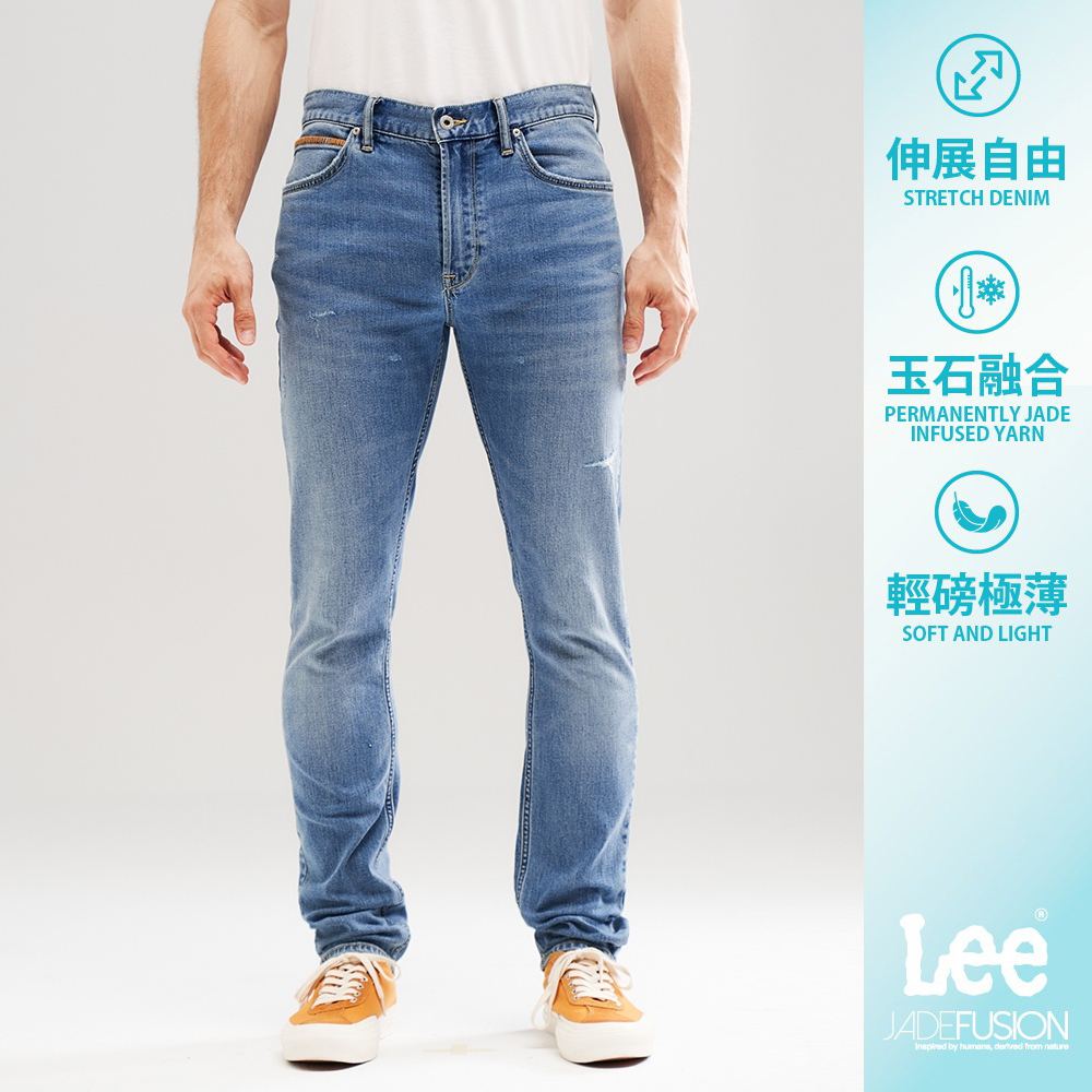 Lee 705 涼感中腰標準小直筒牛仔褲 男 101+ 淺藍洗水LL220079449