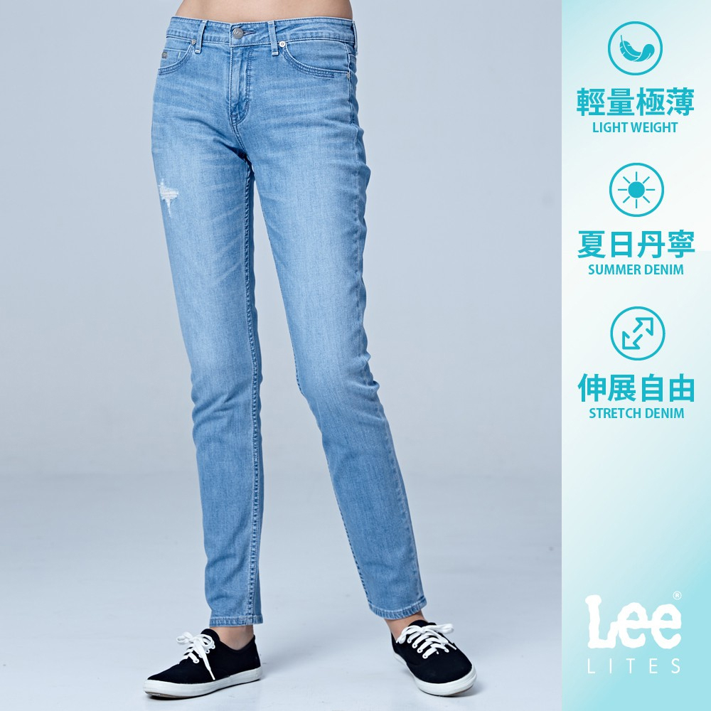Lee 409 涼感 彈性中腰合身小直筒牛仔褲 女 LL1801167XD