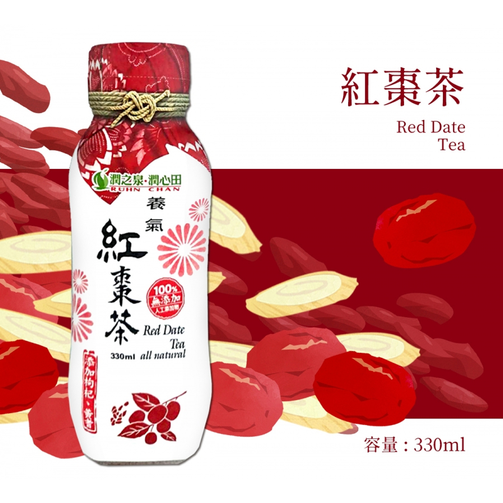 【潤之泉潤心田】紅棗茶  (添加枸杞/黃耆)  Red Date Tea 330ml x4入