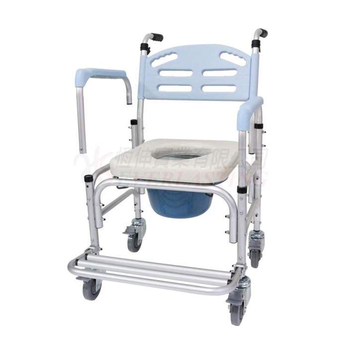【海夫健康生活館】恆伸 鋁製有輪 移位功能 拆手/大背 固定洗澡便椅(ER43005)
