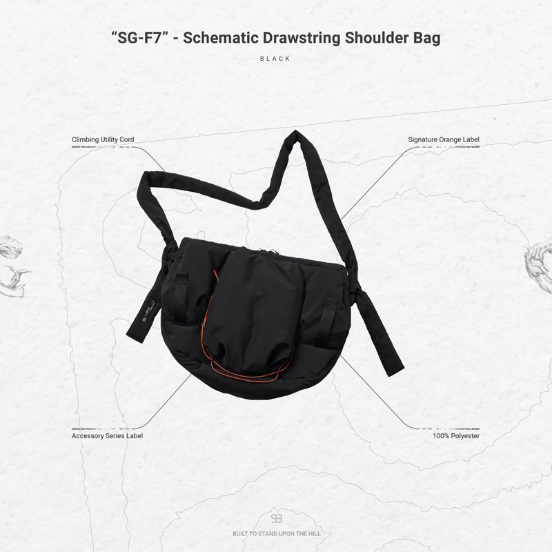 “SG-F7” - Schematic Drawstring Shoulder Bag  黑色