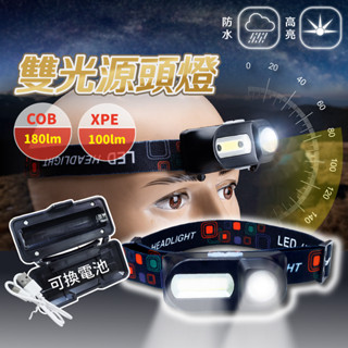 雙光源LED頭燈 可換電池 18650頭燈 強光頭燈「工具仁」聚焦頭燈 USB充電 露營燈 工作燈 雙燈頭燈 頭燈