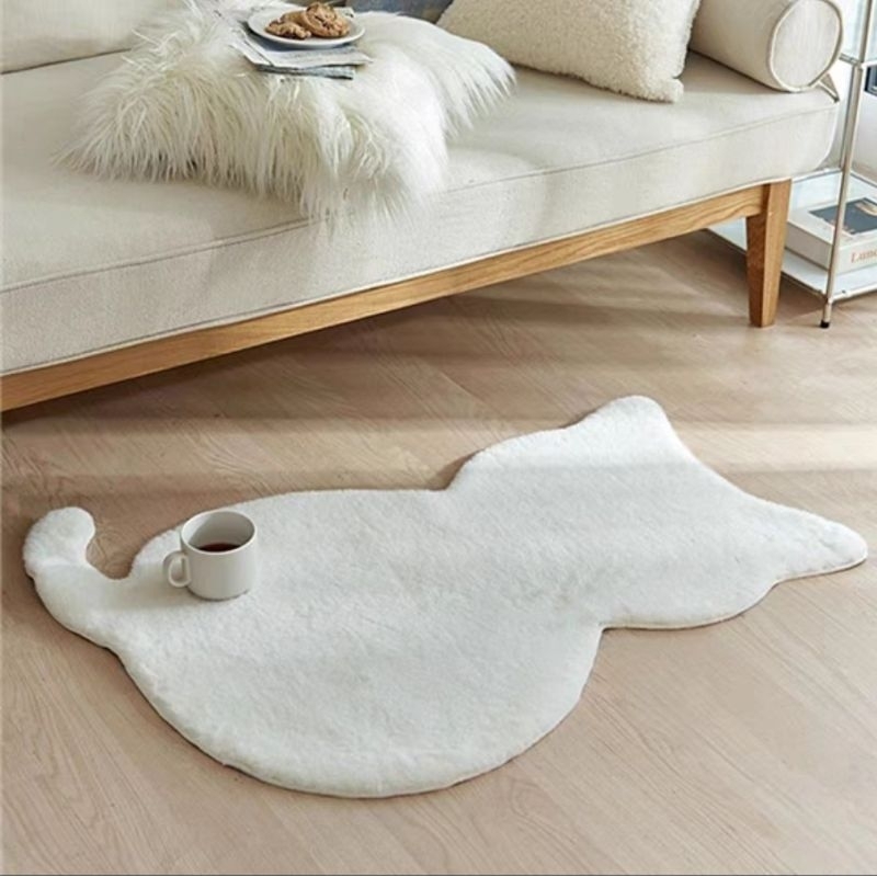 白色貓咪造型仿兔毛絨地毯 90cm×120cm 可機洗
