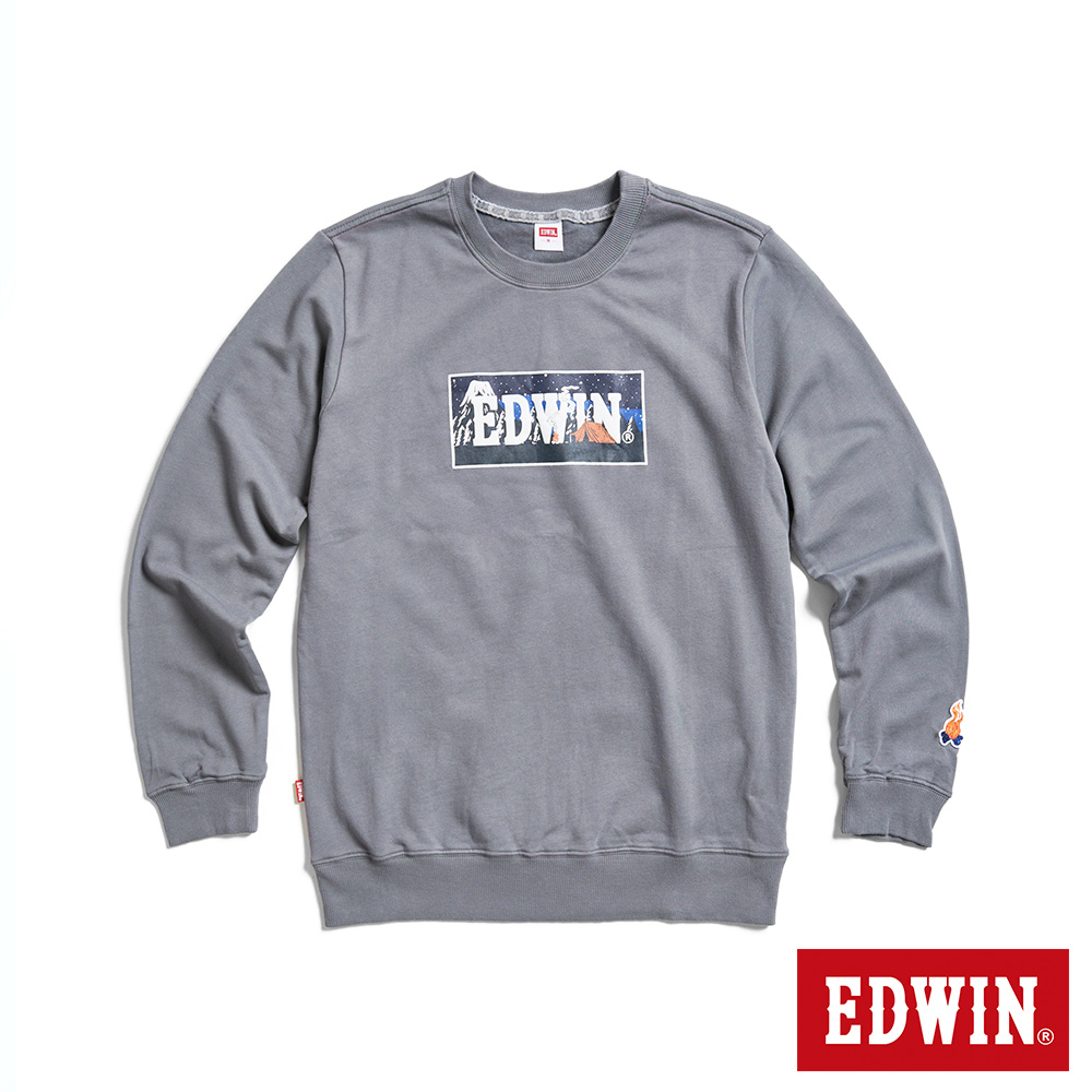 EDWIN 露營系列 富士山營地BOX LOGO厚長袖T恤(灰褐色)-男款