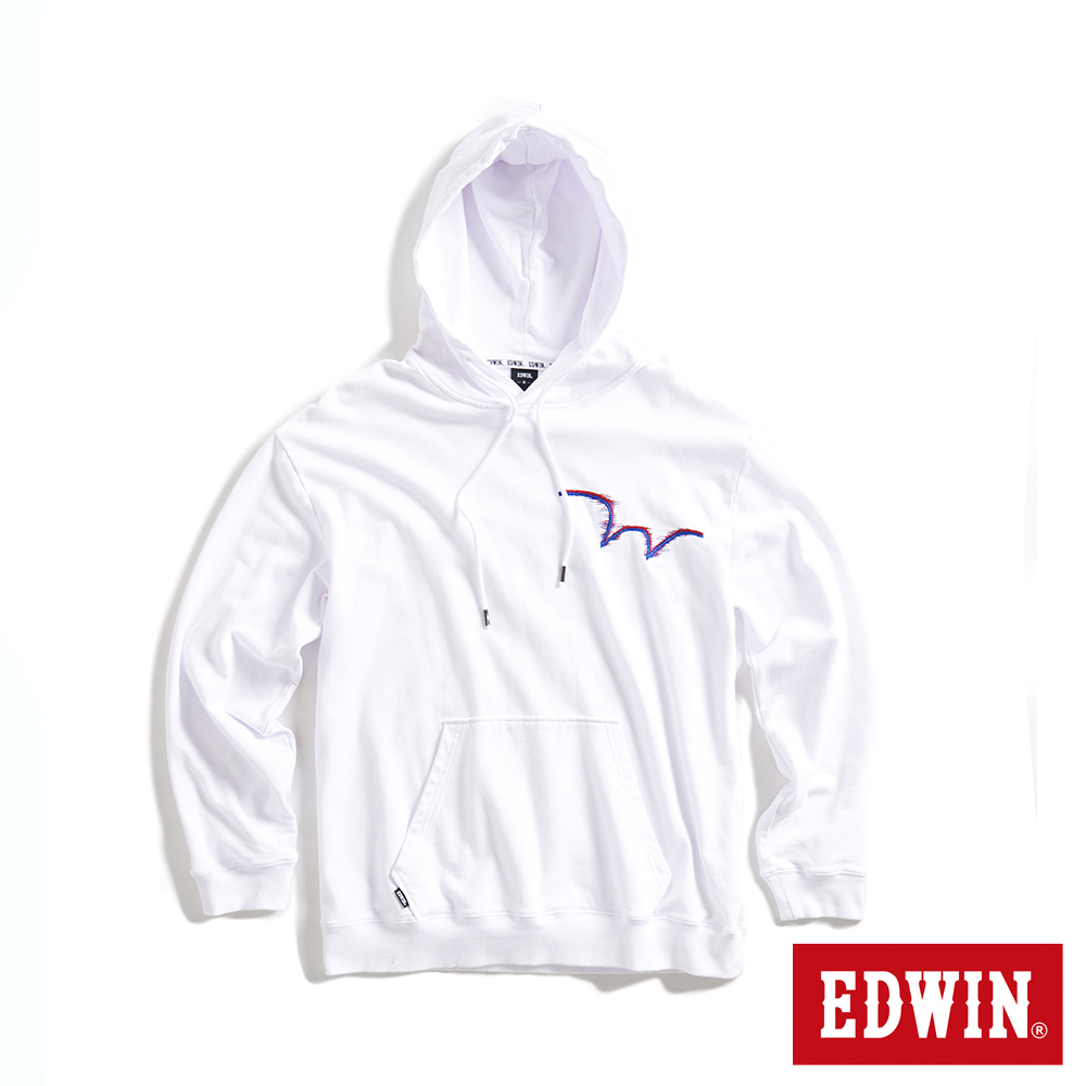 EDWIN EDGE 電光感W LOGO 寬版連帽長袖T恤(白色)-男款