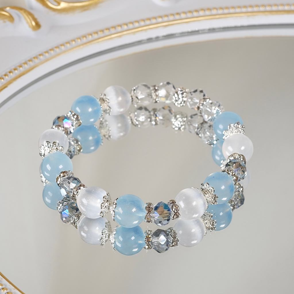 海藍寶 透石膏 奧地利水晶 設計款 手串 手鍊 天然水晶 現貨