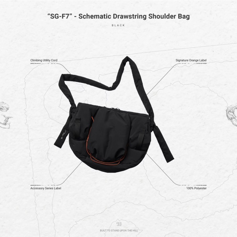 孤僻Goopi “SG-F7”全新- Schematic Drawstring Shoulder Bag - black