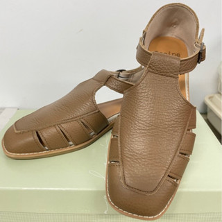 Shoes Party日本製 零負擔超軟牛皮方頭編織涼鞋/棕22.5