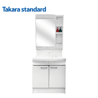 【Takara-standard】日本進口75CM琺瑯雙門浴櫃組+單面側開放收納鏡附照明(ABS)防潮、不發霉
