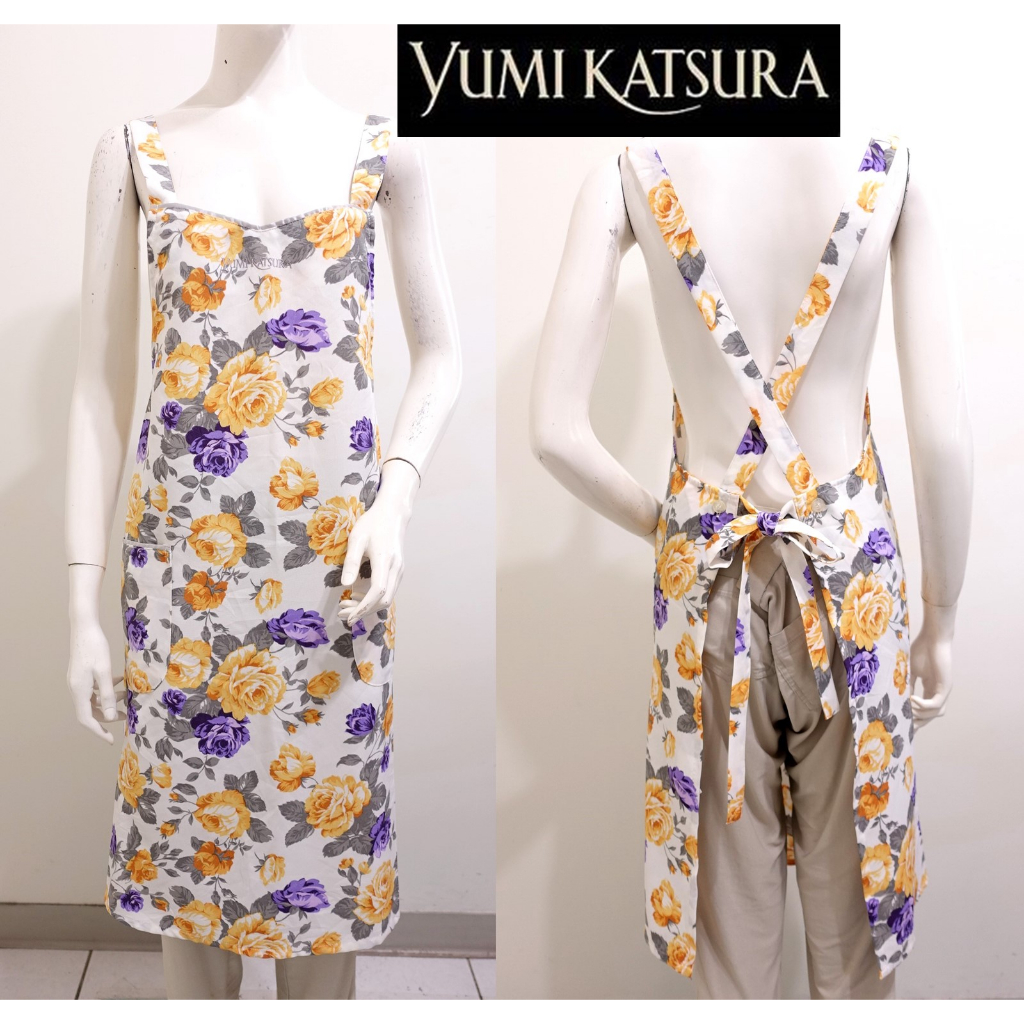 ☆一身衣飾☆ 日本設計師品牌【Yumi katsura 桂由美】大黃小紫玫瑰 圍裙~直購價299~放暑價 👒