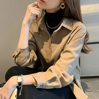 胖胖美依 燈芯絨襯衫 大碼襯衫 長袖上衣 開衫外套M-4XL新款燈芯絨復古港味長袖磨毛白襯衣外套G637-6697.
