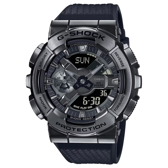 【CASIO 卡西歐】G-SHOCK 重金屬風 防水 橡膠錶帶 雙顯運動電子錶 GM-110BB-1A 黑色 台南時代