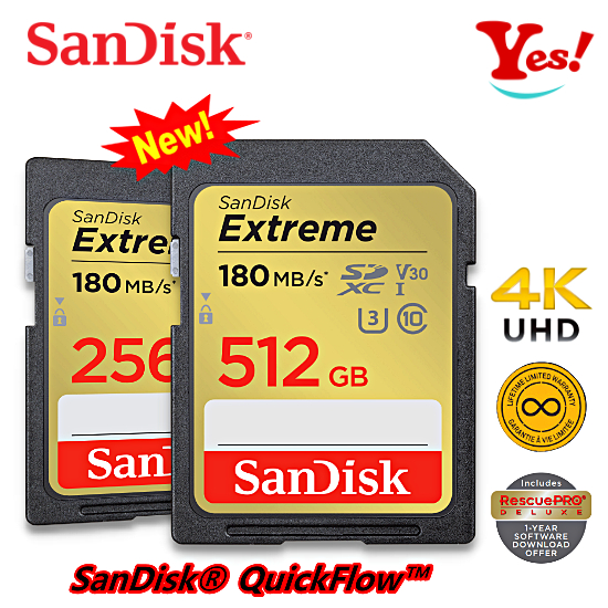 【Yes！公司貨】新款Sandisk Extreme SD 256G 512G U3 V30 180MB/s 相機記憶卡