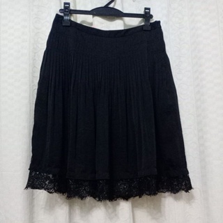 CIRCLE專櫃品牌 黑色壓摺 蕾絲百褶裙/9號160公分