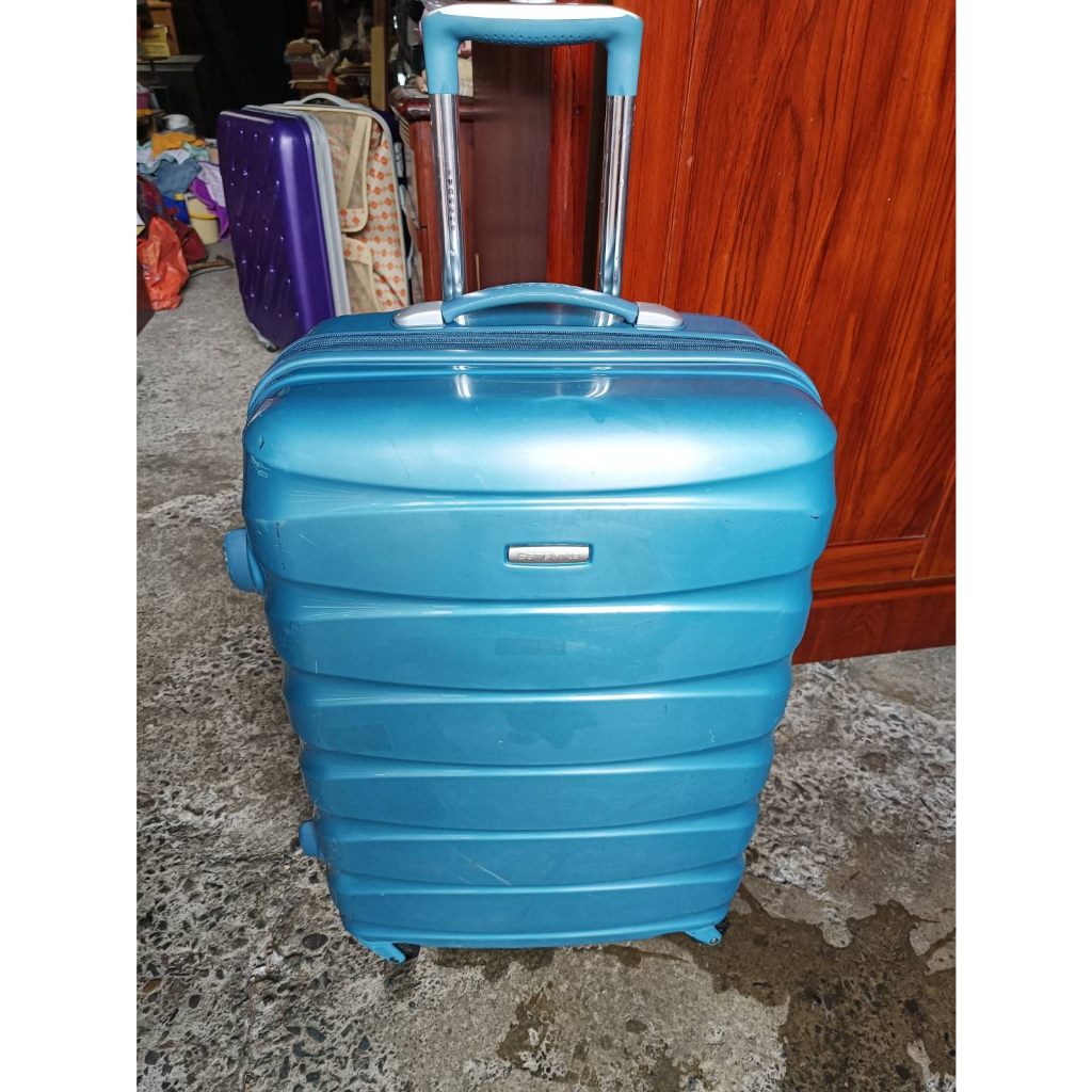 【銓芳家具】Samsonite新秀麗 24吋Oval靜音輪可擴充硬殼行李箱-藍 TSA海關鎖 鋁鎂合金拉桿箱 拉鍊旅行箱