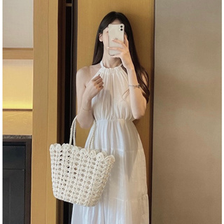 【ʟɪᴏɴɴ現貨】韓系氣質白色黑色綁帶修身吊帶連衣裙 顯瘦洋裝 約會洋裝 度假洋裝 韓國洋裝 約會洋裝 洋裝 白色洋裝