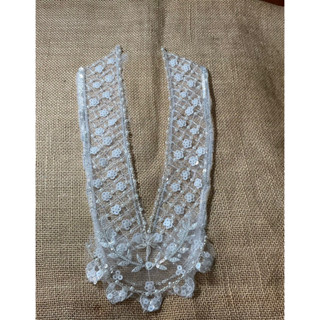 FR114/白色網紗刺繡加亮片米珠與小珍珠領片-組合式