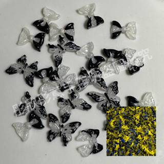 100個 黃色 夜光 黑白色 蝴蝶 蝴蝶結 混款 美甲 耳環 髮夾 樹脂貼片 手機殼 相框鉛筆盒裝飾奶油膠DIY手作材料