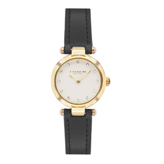 COACH | Cary系列 簡約水鑽設計 黑色皮革錶帶 金色腕錶 / 金x黑 14504014