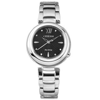 CITIZEN / L 光動能 晶鑽 流線錶盤 藍寶石水晶玻璃 不鏽鋼手錶 黑色 / EM0338-88E / 30mm