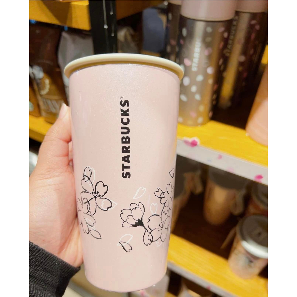 [現貨] 2023日本星巴克Starbucks 櫻花系列第二彈 粉色手稿畫風櫻花 不鏽鋼保溫杯 355ml