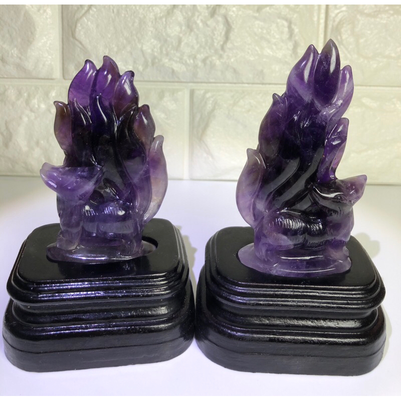 天然紫黃晶九尾狐 紫水晶九尾狐 雕件 如意 元寶 晶體極美 擺件 1對 ✨稀少 正能量擺件（寶可手作）