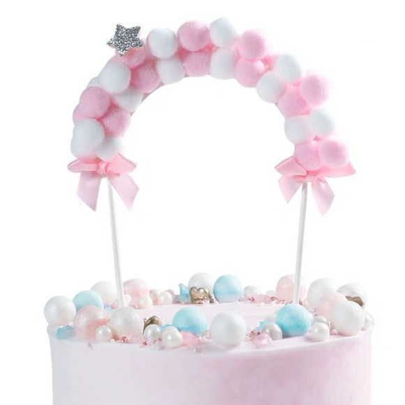 ★好玩家創意館★R382-3B 蛋糕裝飾插件:毛球拱門，有3款顏色可選購