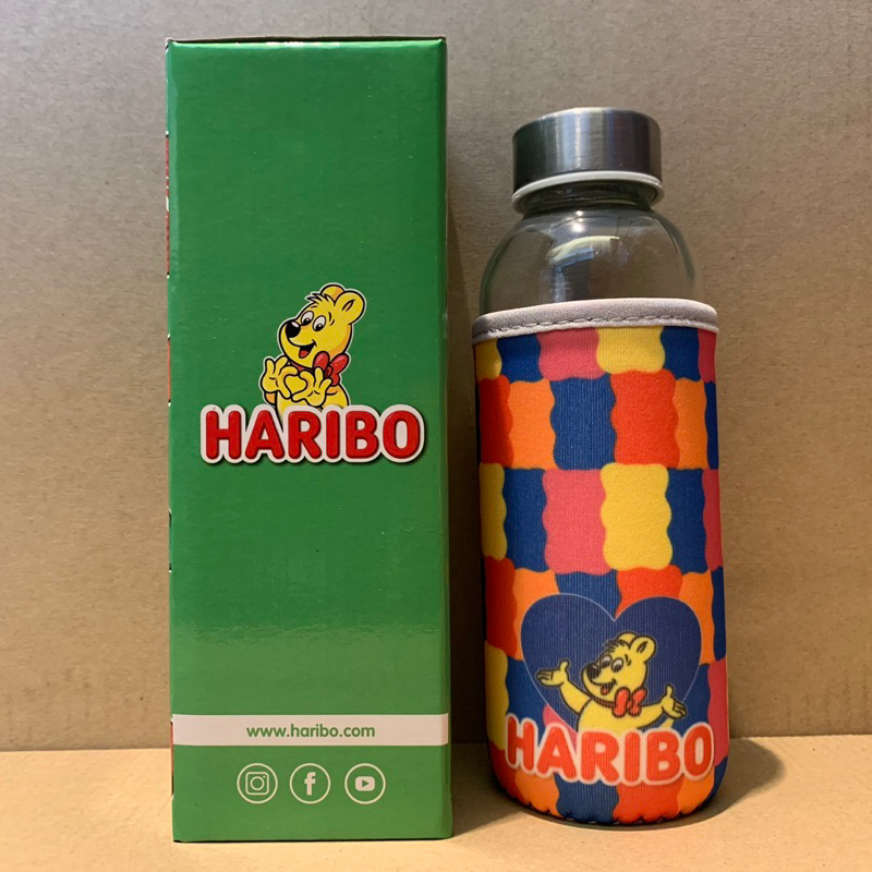 Haribo 哈瑞寶 玻璃 隨行瓶 420 ml 附隔熱杯套 金熊 鑰匙圈