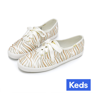 【Keds】CHAMPION 閃光波浪印花帆布休閒鞋-金色 (9233W110909)