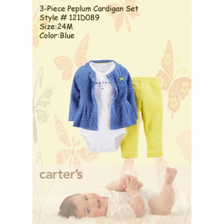Carter's嬰兒藍點點外套/包屁衣/黃色長褲24M『3-Piece Bodysuit』
