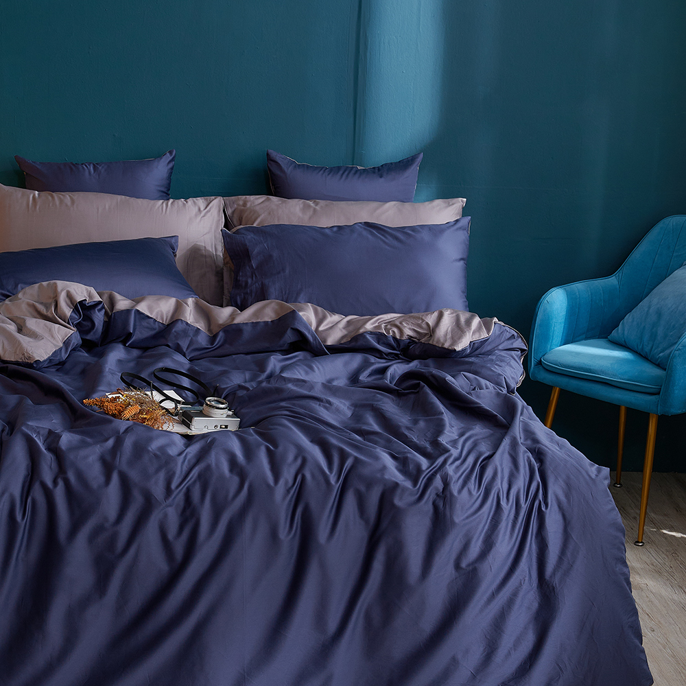 戀家小舖 台灣製床包 雙人床包 兩用被套 床單 極致深藍 100%精梳棉 床包兩用被套組 含枕套 60支精梳棉