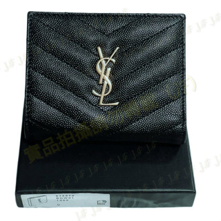 【全新正品】YSL MONOGRAM系列V字縫線小牛皮金色金屬LOGO暗釦短夾/對折短夾/零錢包/575879(J.F)