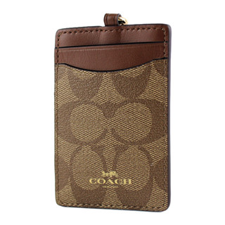 COACH 緹花LOGO防刮皮革識別證掛帶票卡夾-焦糖色【美國正品 現貨】