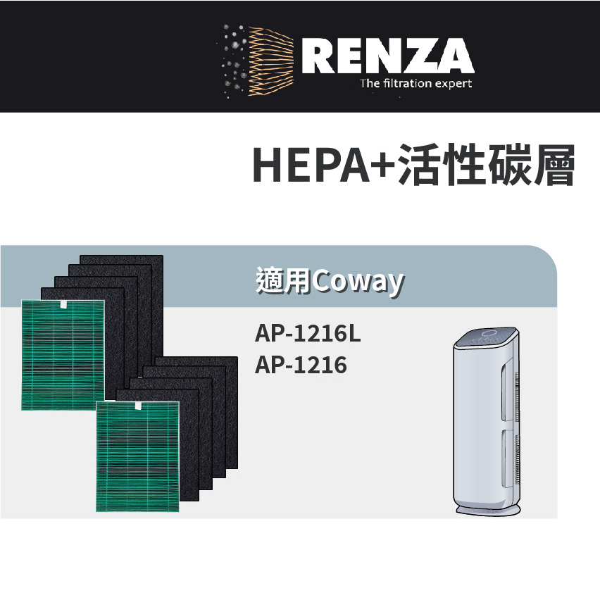 適用Coway AP-1216 AP-1216L 綠淨力空氣清淨機 抗菌2片HEPA+8片活性碳濾網 濾芯
