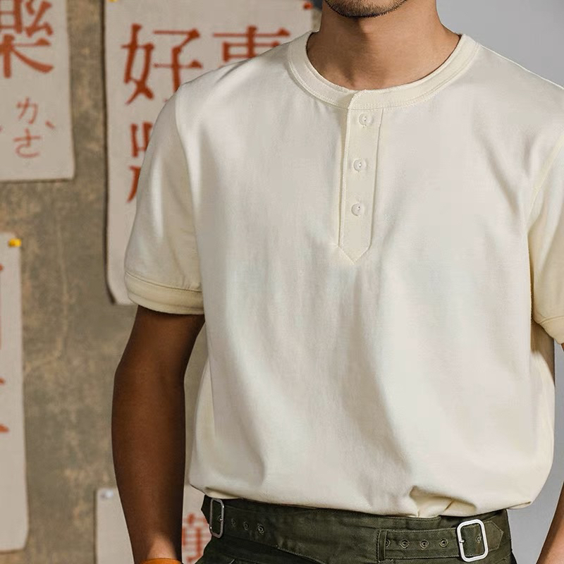 美式復古 阿美喀嘰 重磅亨利領 短袖T恤