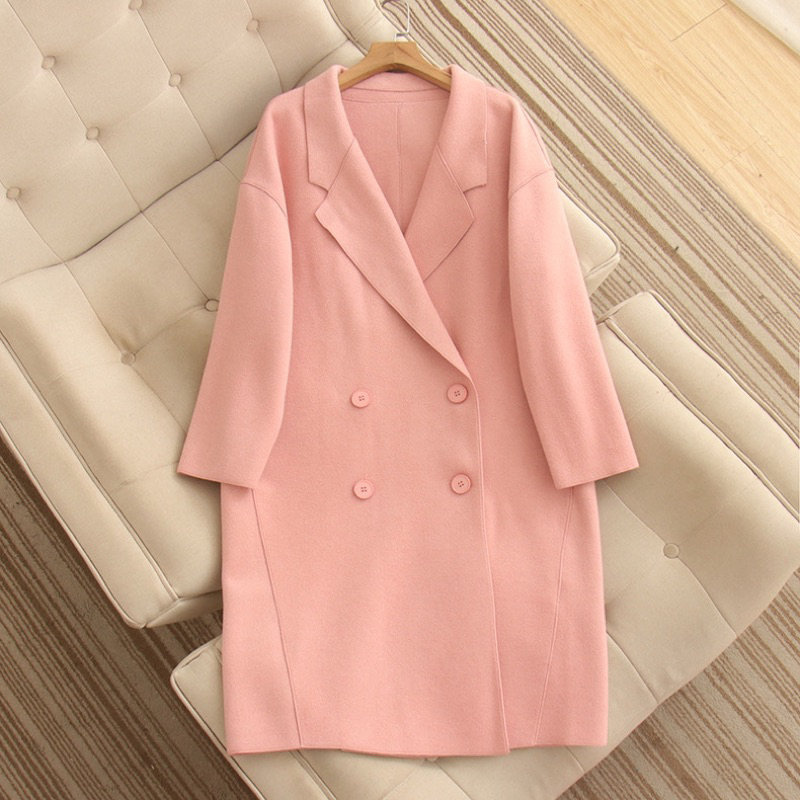 日本韓國風格外貿品牌水蜜桃粉紅色排扣大衣外套